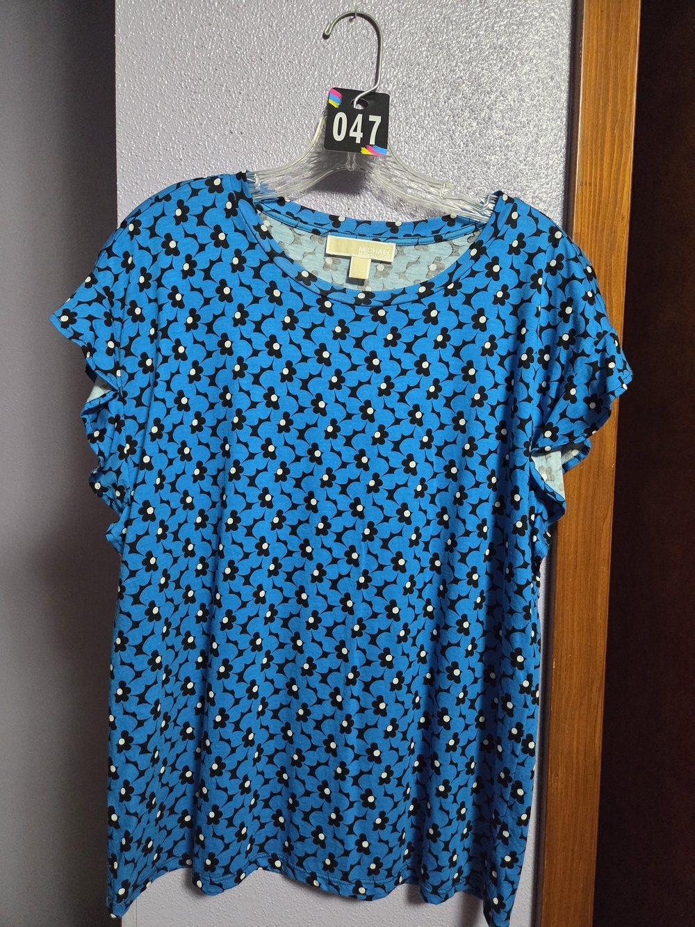 Michael Kors Bright Blue Floral Short Sleeve Tee Size Large